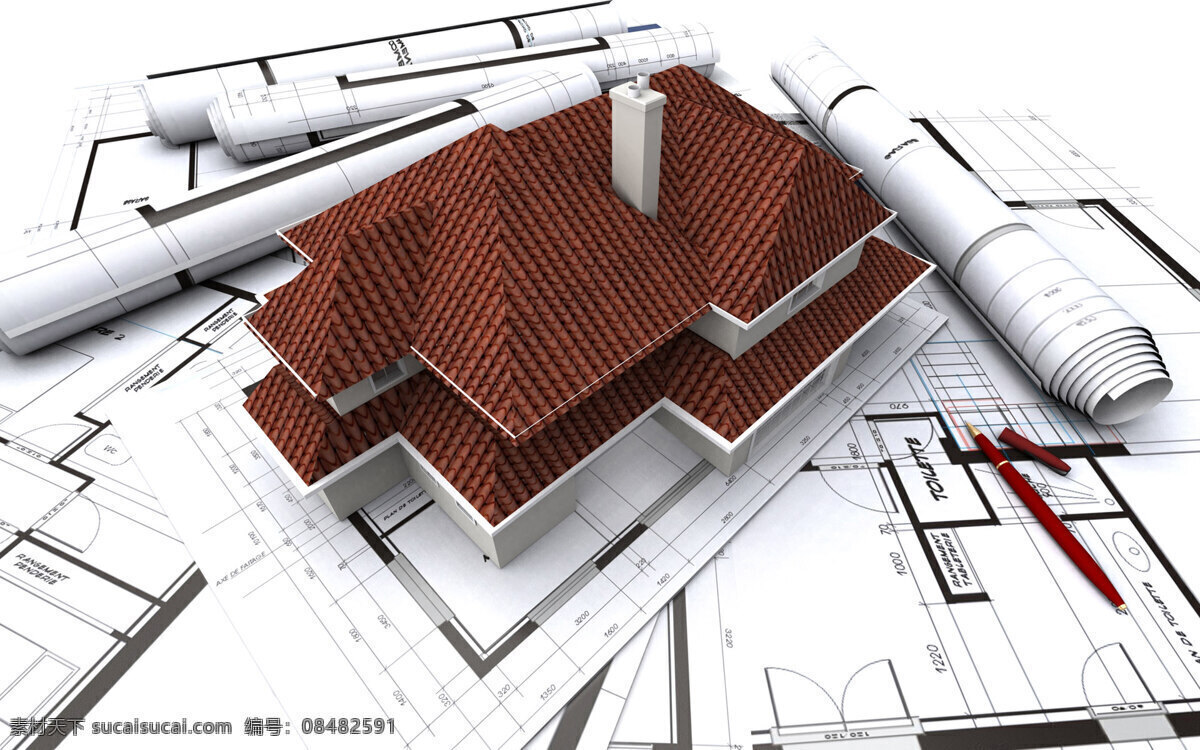 别墅设计 图纸 别墅 模型 烟囱 屋顶 瓦片 红笔 建筑 3d作品 3d设计