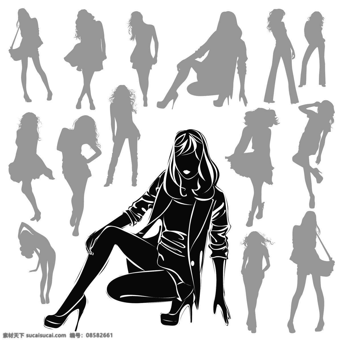 动作 妇女女性 高跟鞋 购物 剪影 挎包 女孩 女人 女性 时尚 矢量 模板下载 时尚女性剪影 人物 舞蹈 舞姿 矢量素材 其他人物 矢量人物 夜点时尚女性 psd源文件