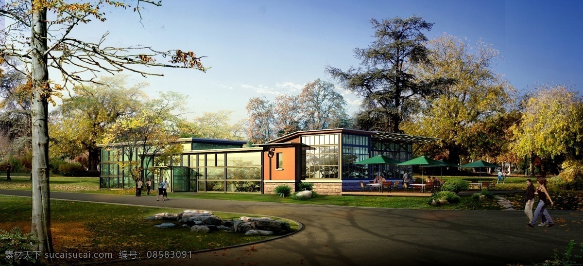 草 房屋建筑物 花 环境设计 建筑设计 蓝色天空 情侣 人物 休闲中心 环境 效果图 树木 石头 源文件 家居装饰素材