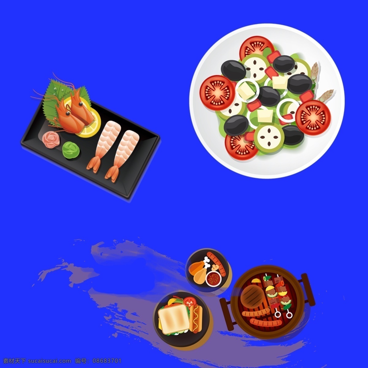 卡通 手绘 火锅 食 材 食材 涮锅