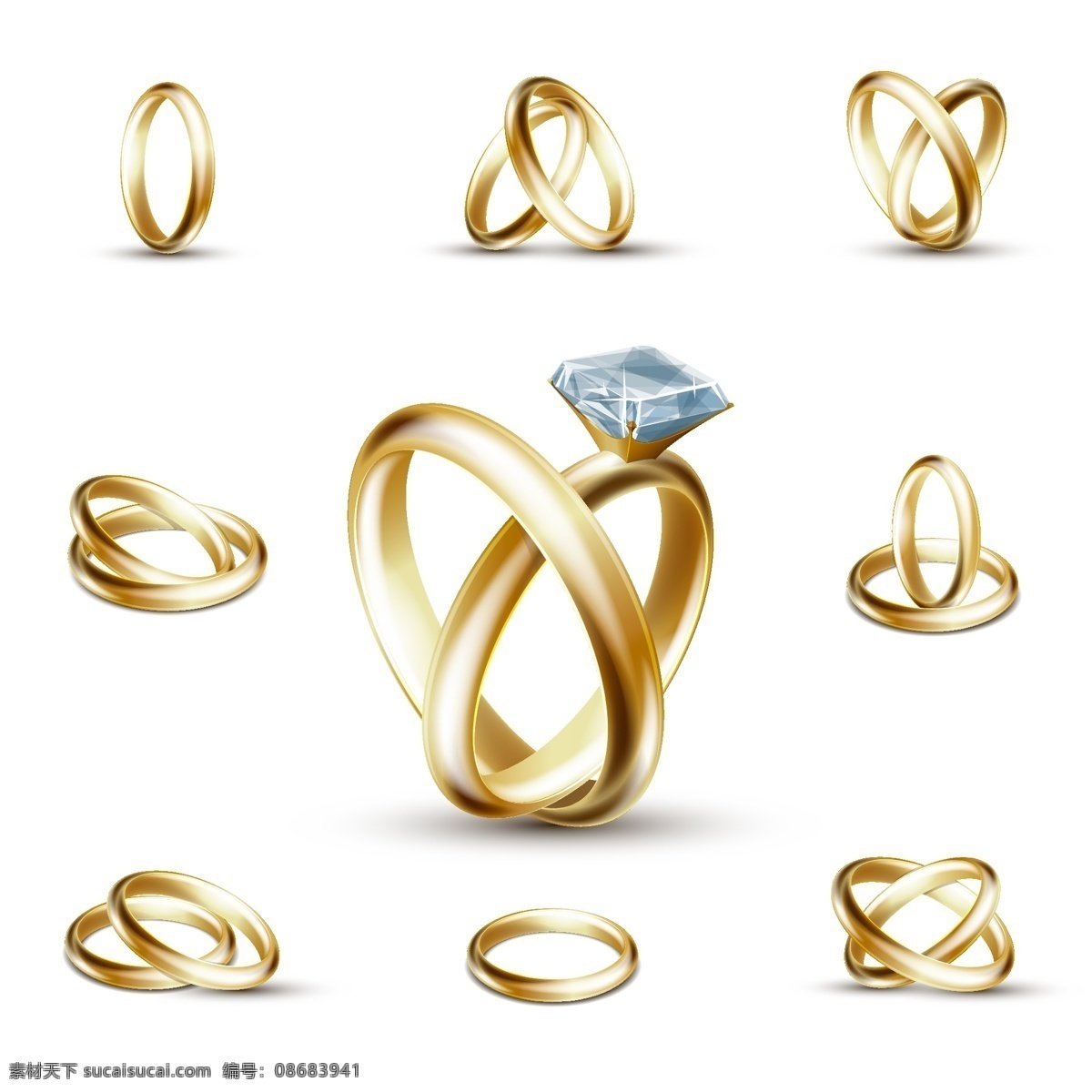 黄金 钻戒 元素 插画 珠宝 戒指 钻石 对戒 爱情信物