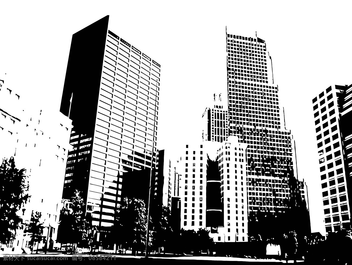 城市 剪影 系列 背景 高楼大厦 黑白图 桥 矢量图 建筑家居