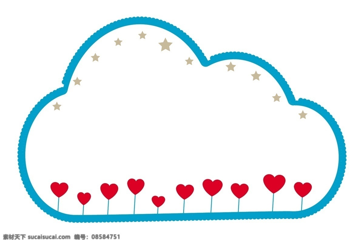 情人节 可爱 蓝色 云朵 矢量 边框 免 抠 爱情 云彩 云层 手绘云朵 星星 五角星 五星 爱心 桃心 红色 金色 暗金 可爱小蕾丝 蕾丝花边
