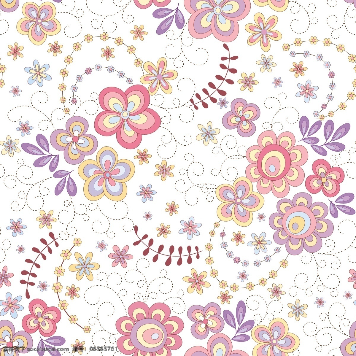 矢量 素雅 花卉 背景 花纹 花朵 树叶 鲜花 枝叶 精美植物 矢量图 花纹花边