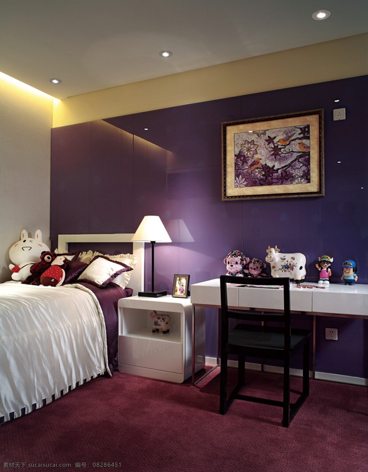 现代 简约 卧室 紫色 壁纸 效果图 室内 软装设计 家装效果图 装修设计 室内设计 时尚 装修实景图 家居 典雅 华丽 家居设计图