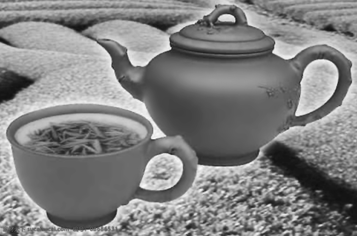 灰度 茶园 紫砂茶壶 psd源文件