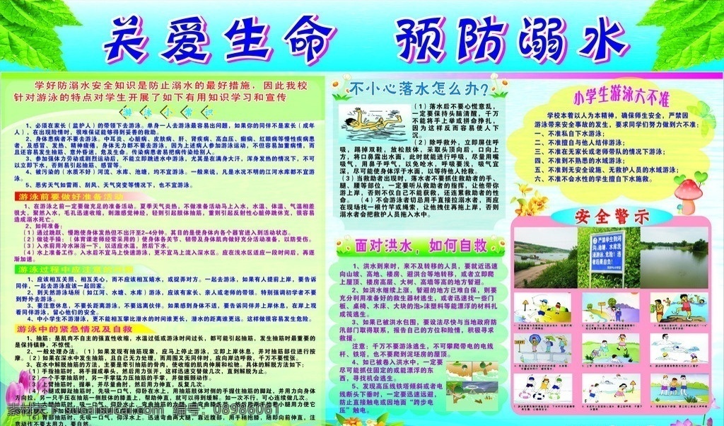 关爱生命 预防溺水板报 珍爱生命 预防溺水 学校板报 预防溺水漫画 教育常识 安全教育 中小学生 游泳漫画 教育漫画 防溺水 板报 展板 水 矢量