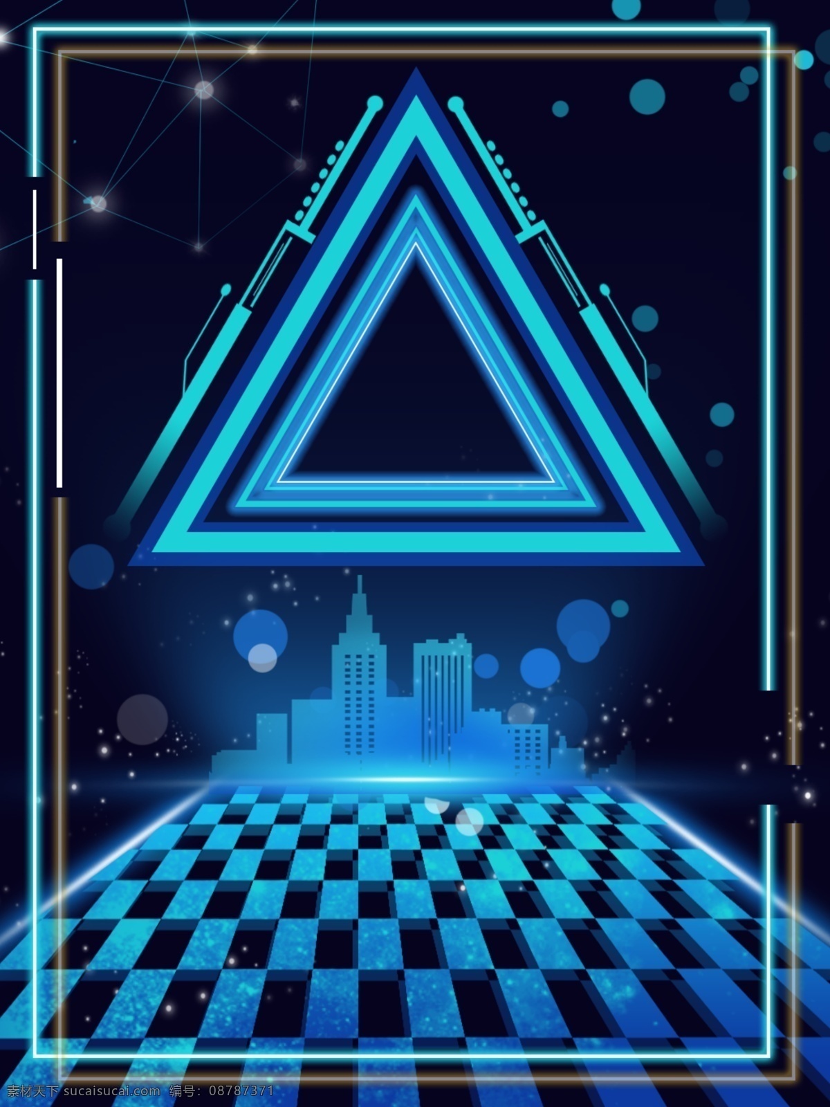 原创 三角 智能 科技 城市 背景 光效 蓝色 边框 炫酷 商务 方格 网格
