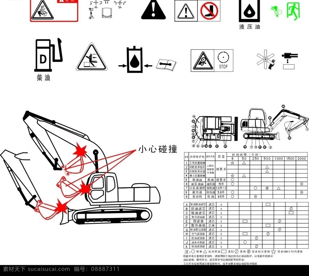 工厂 生产 安全 标示 标识 标牌 挖机 安全生产 矢量 小心碰撞 cdr9 源文件 标识标志图标 公共标识标志 矢量图库