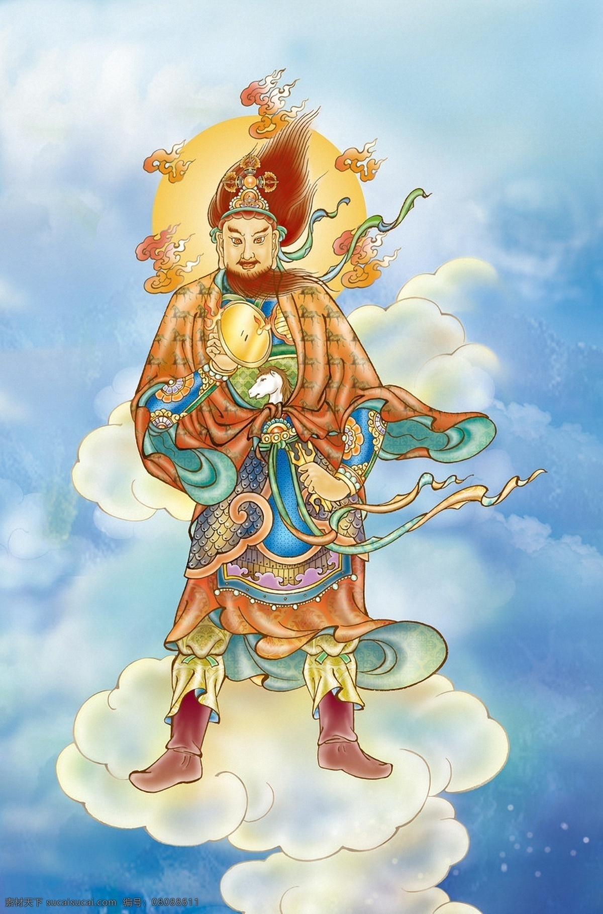 頞尔罗大将 十二药叉 佛像 云朵 云端 光芒 佛教 宗教信仰 神佛 佛像佛文化 文化艺术