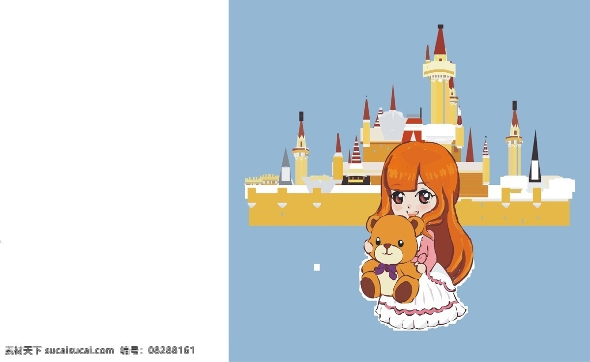 卡通 城堡 公主 漫画 女孩 房子插画 卡通设计 梦幻城堡 卡通房子城堡 漫画中的城堡 城堡中的公主 矢量图 矢量人物