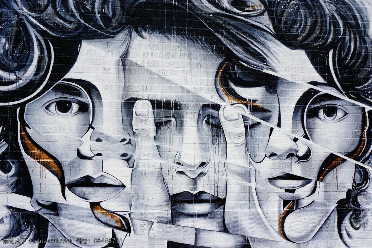 手绘人脸 3d壁画 3d墙体彩绘 3d 立体 装饰画 创意绘画 涂鸦 城市 砖墙 人脸 手绘人物头像 人物手绘图 手绘 头像