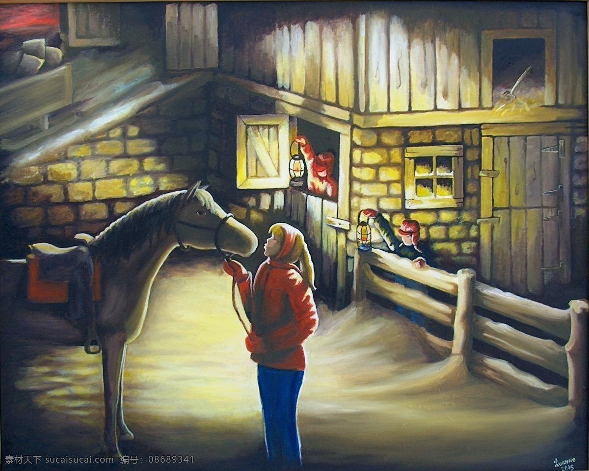 油画免费下载 绘画书法 亲吻 设计图库 文化艺术 吻 油画 女孩儿 马 horse kisses 家居装饰素材