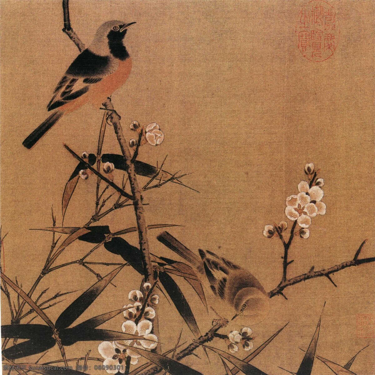 梅竹 双 雀 图 300 国画 国画花鸟 花鸟 绘画书法 设计图库 文化艺术 梅竹双雀图 矢量图 日常生活