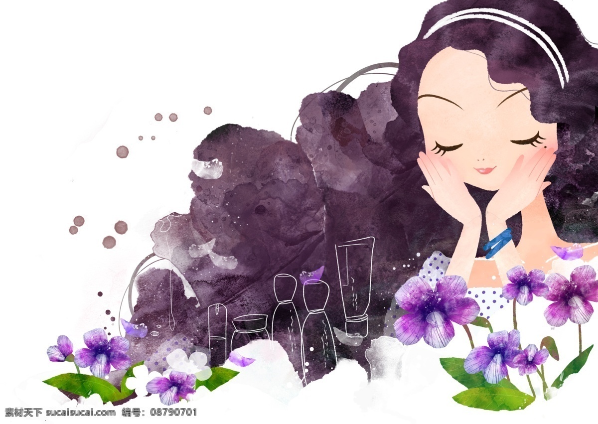 分层 保养 动画 护肤 花朵 化妆 化妆品 卡通 时尚 美女 白领 模板下载 紫罗兰 鲜花 植物 绿植 绿叶 叶子 美容 养颜 塑身 美体 塑形 瘦脸 水墨画 水彩画 漫画 源文件 psd源文件