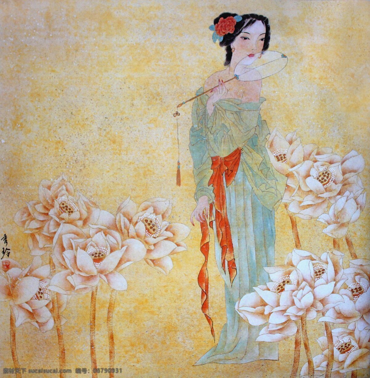 工笔画 国画 荷花 绘画书法 美女 名家 仕女 赏 荷 图 设计素材 模板下载 赏荷图 工笔重彩 亭亭玉立 中国画7 文化艺术