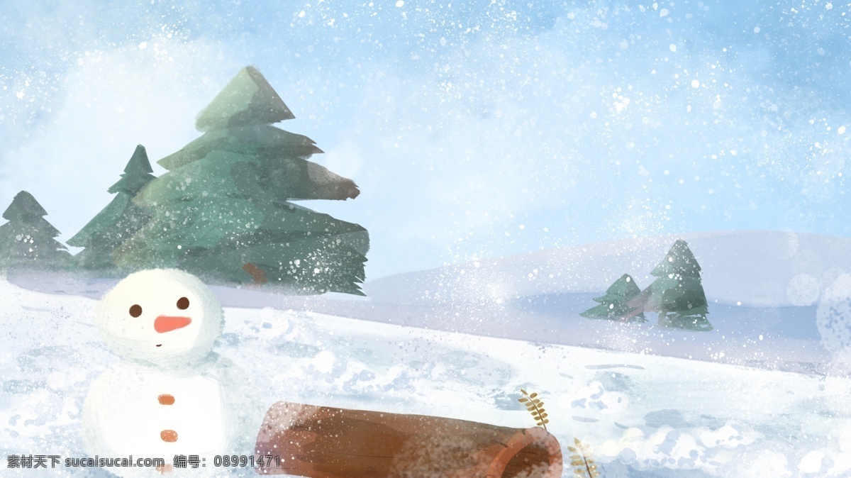 唯美 大雪 节气 雪景 背景 简约 蓝色 雪地 冬天 雪人 冬至背景 下雪 冬至节气 传统节气