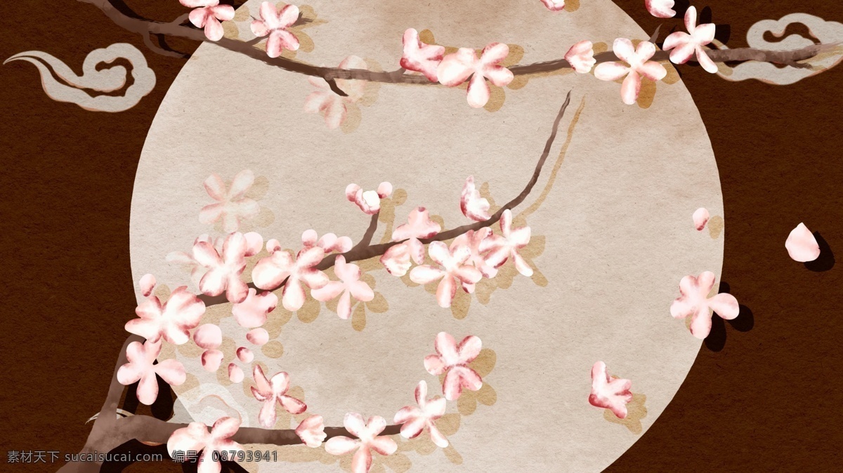 中国 风 静物 梅花 手绘 海报 插画 壁纸 中国风 祥云