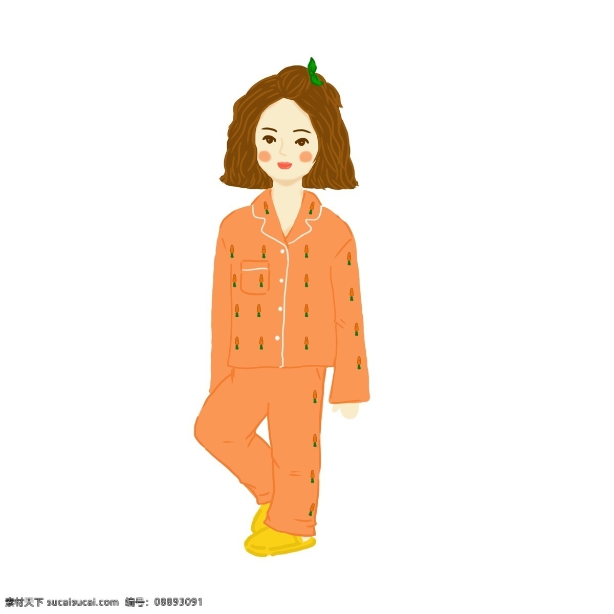 手绘 卡通 可爱 人物 穿 睡衣 女生 商用 元素 元素图标