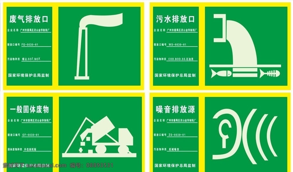 环保标识牌 噪音排放源 一般 固体废弃物 废气排放口 污水排放口 环保标示牌