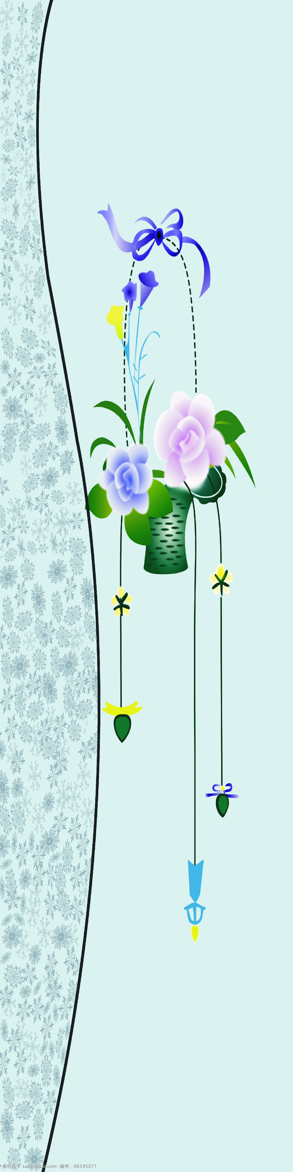 吊篮花朵 移门 吊篮 花朵 蝴蝶结 暗花 弧线 移门图案 底纹边框