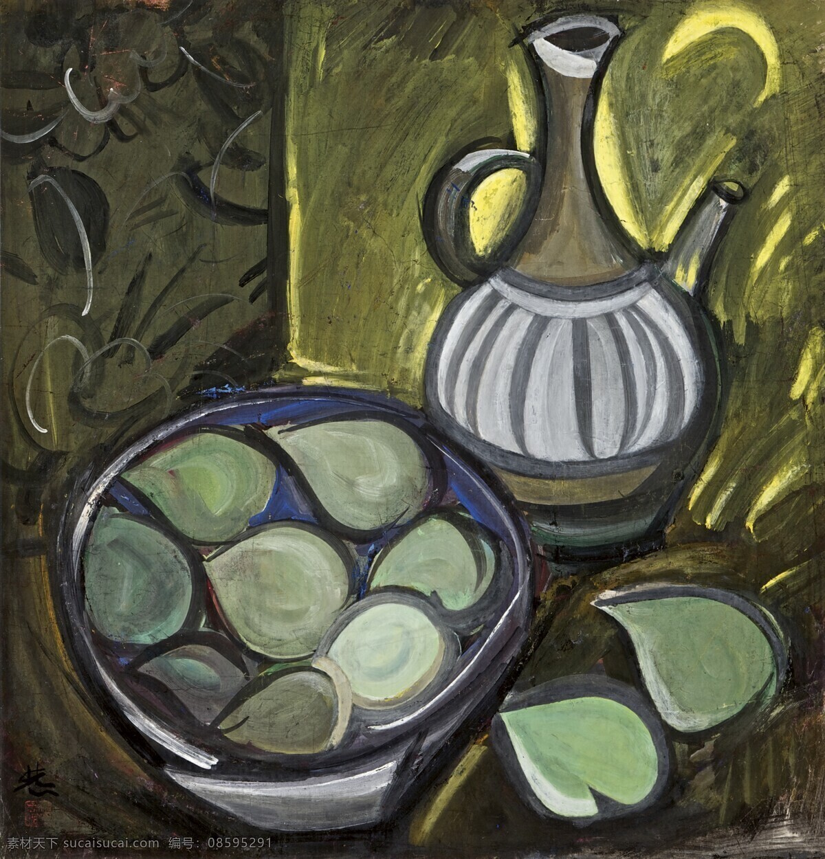 静物 果盘 果子 绘画书法 水壶 文化艺术 油画 静物设计素材 静物模板下载 林凤眠作品 桌子 装饰素材