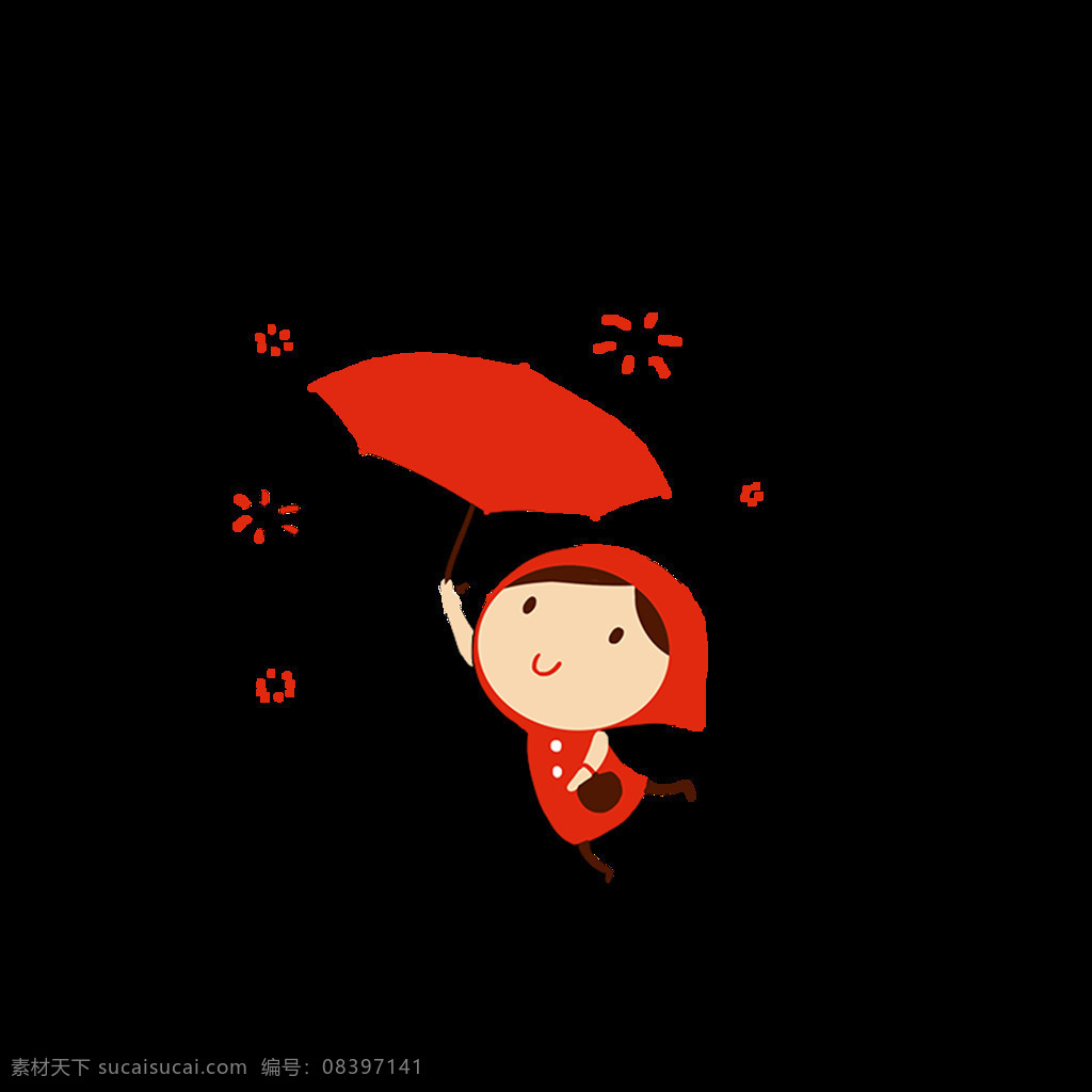 可爱红衣女孩 手绘 卡通 可爱 花朵 红色雨伞 红衣女孩