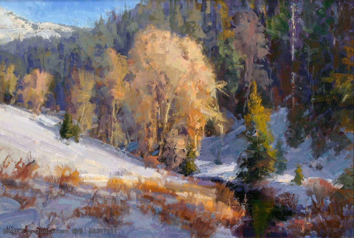 树林 雪景 油画 雪地 风景 写生 油画风景 油画艺术 绘画艺术 装饰画 书画文字 文化艺术