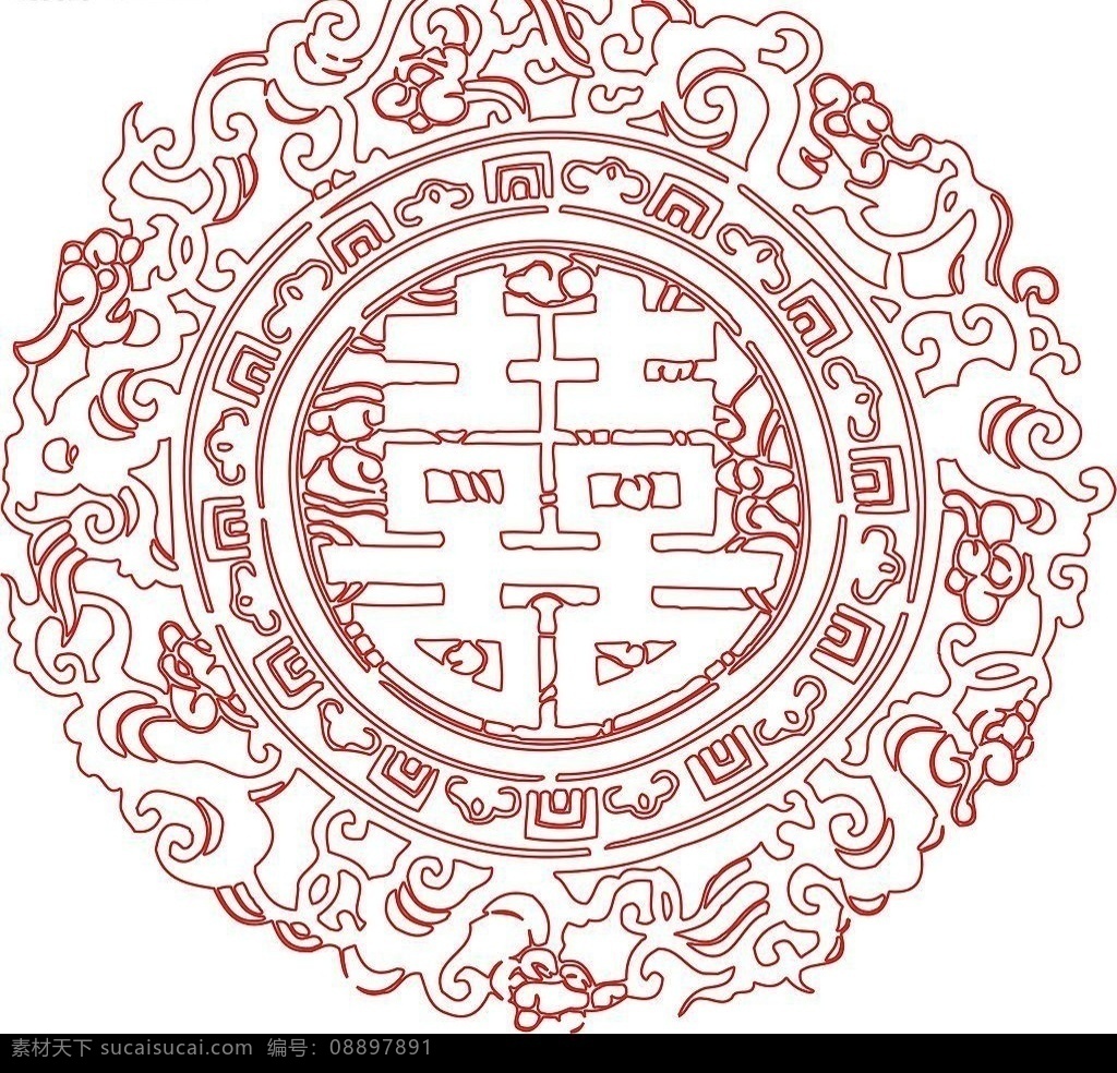 囍字 结婚 双喜 喜 描边 花纹 花边 矢量素材 文化艺术 传统文化 矢量图库