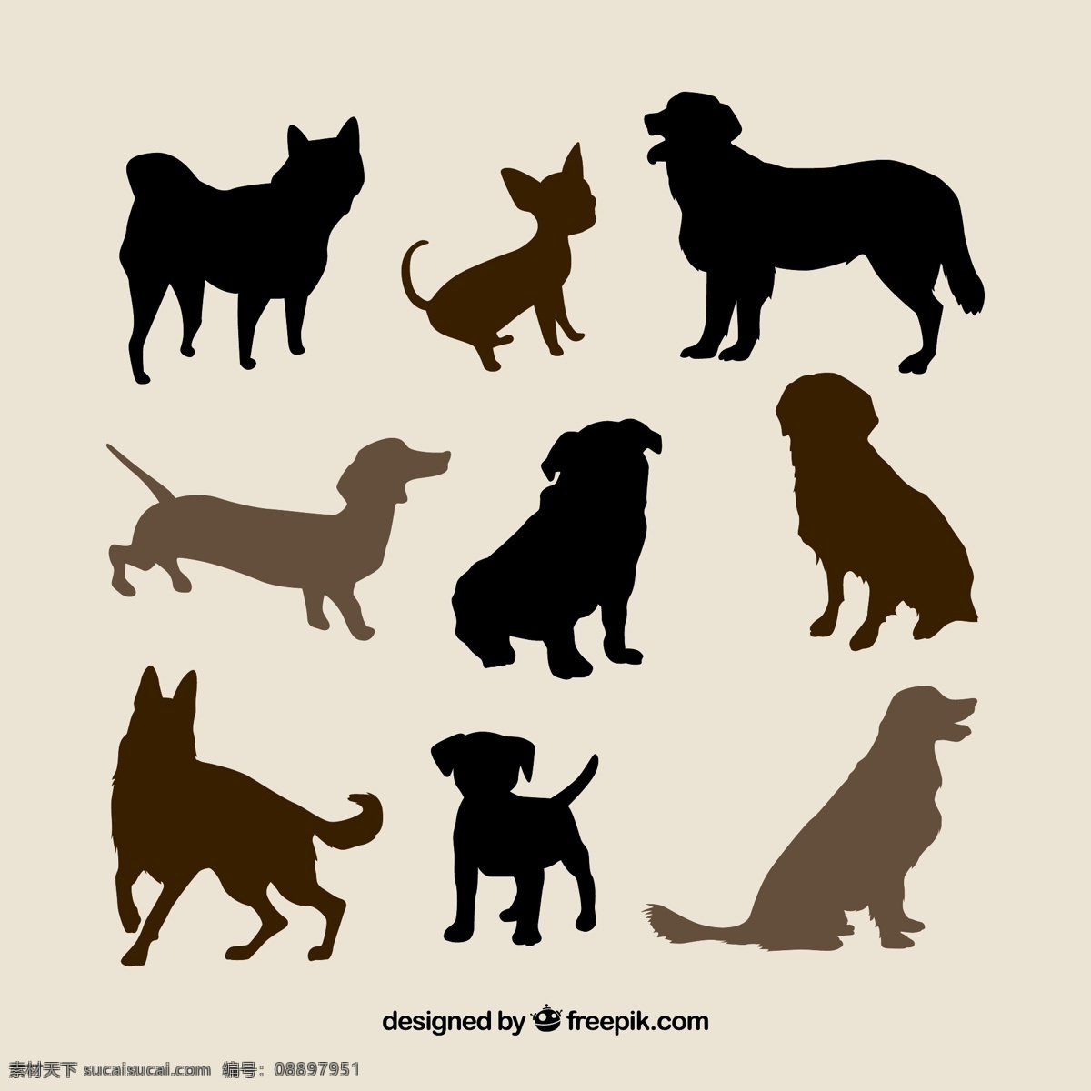 狗剪影 宠物 狗 剪影 动物 名犬 插画 背景 海报 画册 矢量动物 生物世界 家禽家畜 平面素材