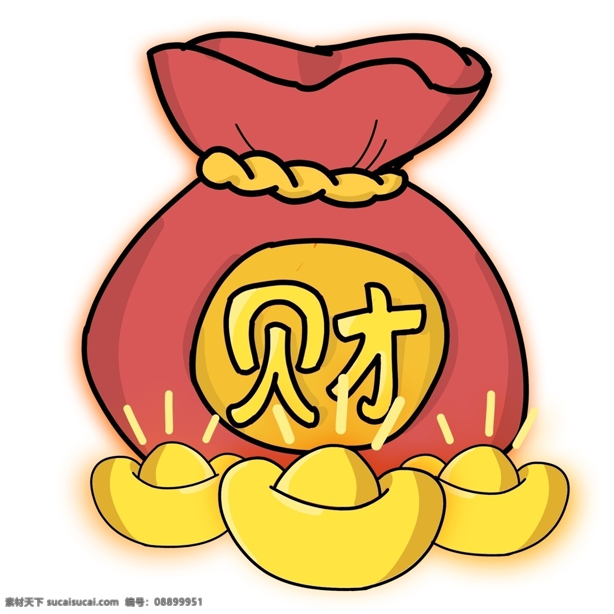 手绘 钱袋 金币 潮 漫 元素 喜庆 金元宝 财神 财富 潮漫 漫画元素 插画元素