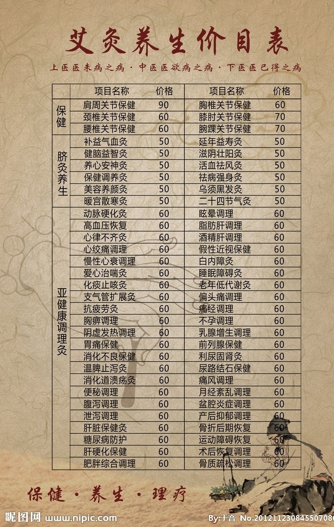 艾 条 艾灸 价目表 水墨 矢量