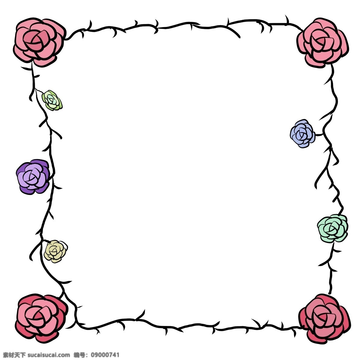 卡通 花朵 边框 插画 红色的小花 花朵边框 植物边框插画 卡通植物边框 边框插画 美丽的小花 植物