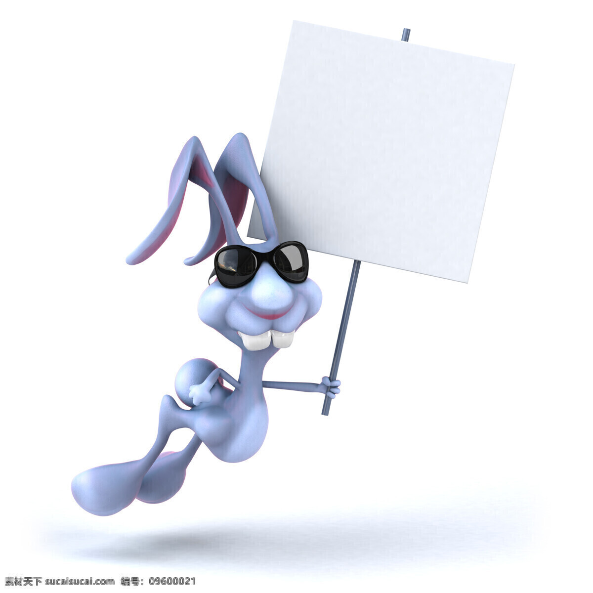 举 广告牌 的卡 通 兔子 卡通兔子 墨镜 3d动物 卡通动物 生物世界