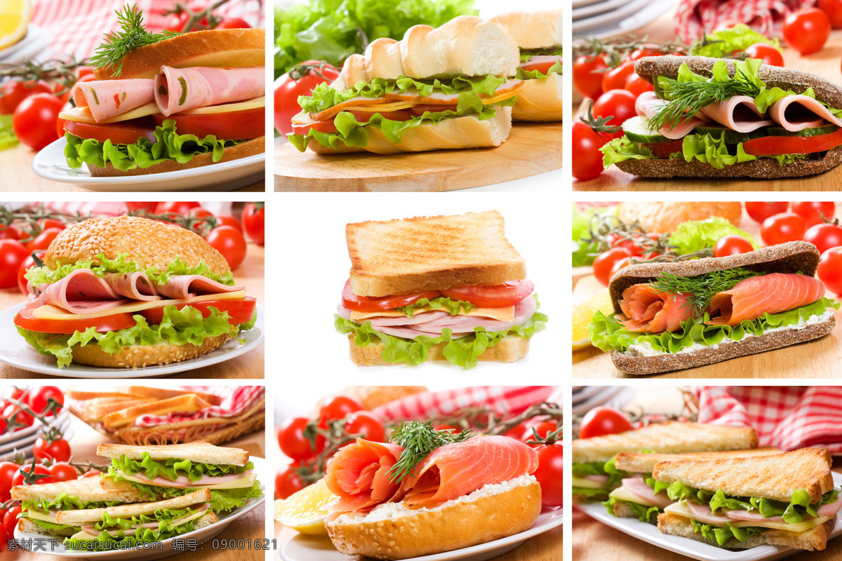 各种 三明治 食物 餐饮美食 美味 可口 快餐 火腿卷 生鱼片 番茄 土司面包 美食图片