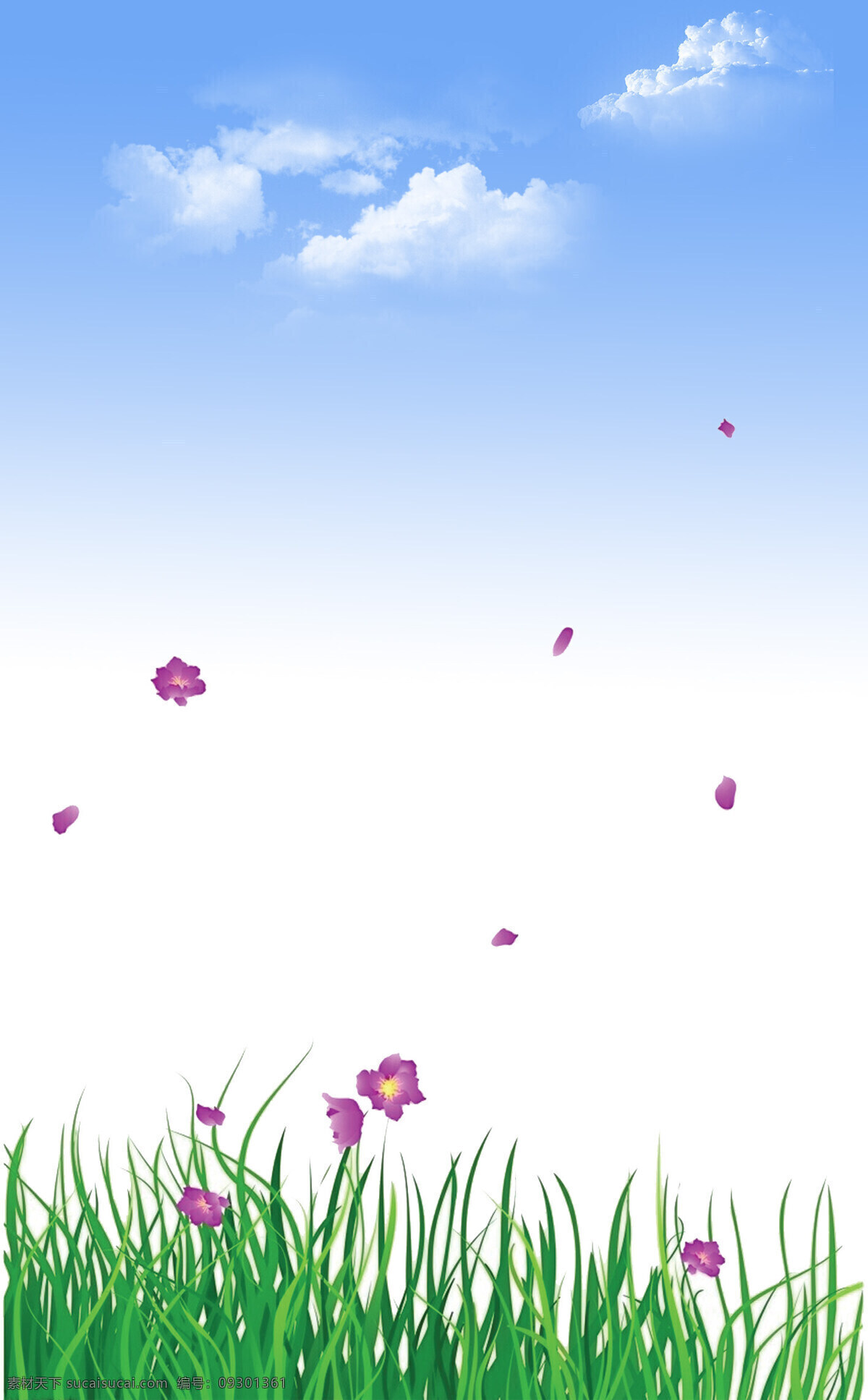 风景 移门 白云 底纹边框 风景移门 花瓣 花朵 蓝天 小草 小花 紫色 移门图案 家居装饰素材