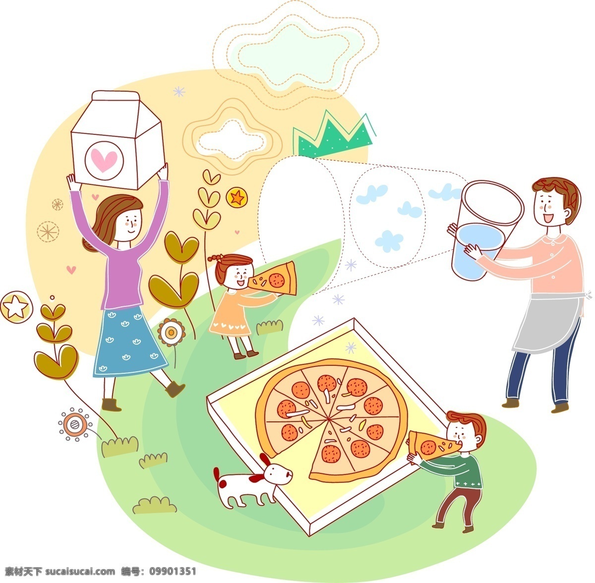 卡通人 物美 食 卡通人物 美食 人物 披萨 水杯