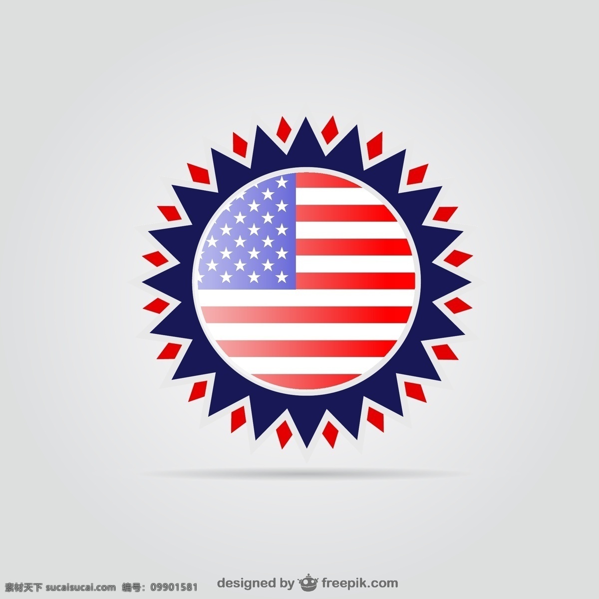 美国国旗徽章 背景 抽象 星 徽章 标志 模板 蓝色背景 蓝色 图形 布局 庆典 帽子 平面设计 元素 插图 白色