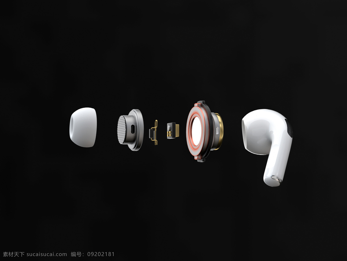 airpods pro爆炸图 pro 爆炸图 结构图 内部结构 蓝牙耳机结构 蓝牙耳机内部 耳机爆炸图 耳机结构图 苹果耳机 3d设计 3d作品