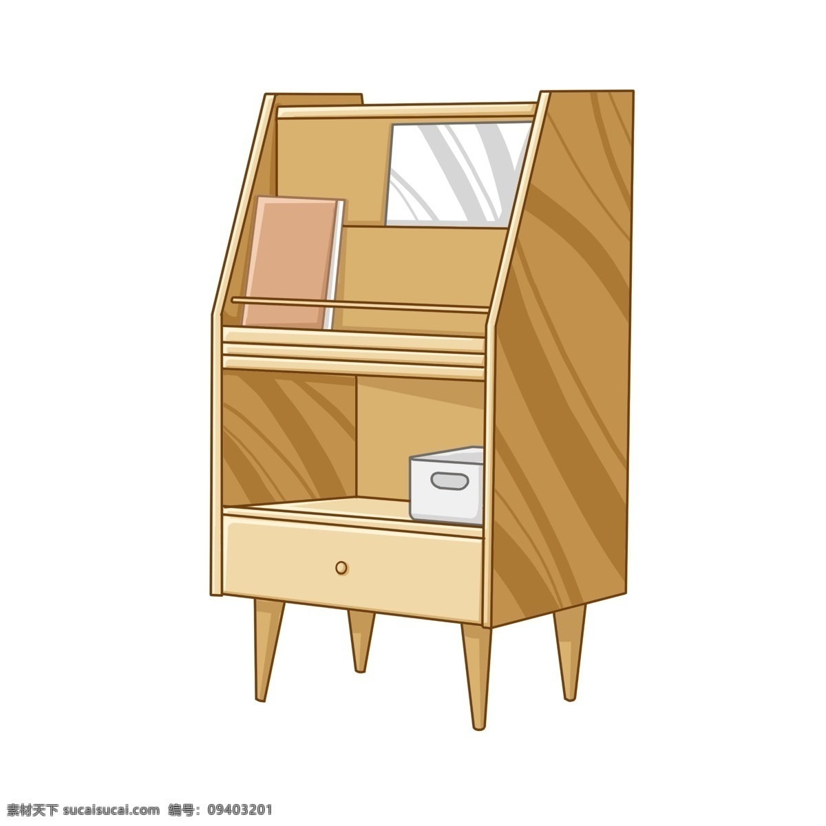 手绘 木质 家具 插画 手绘家具 柜子 棕色 镜子 家具插图 家具插画 木质家具 棕色家具 收纳柜