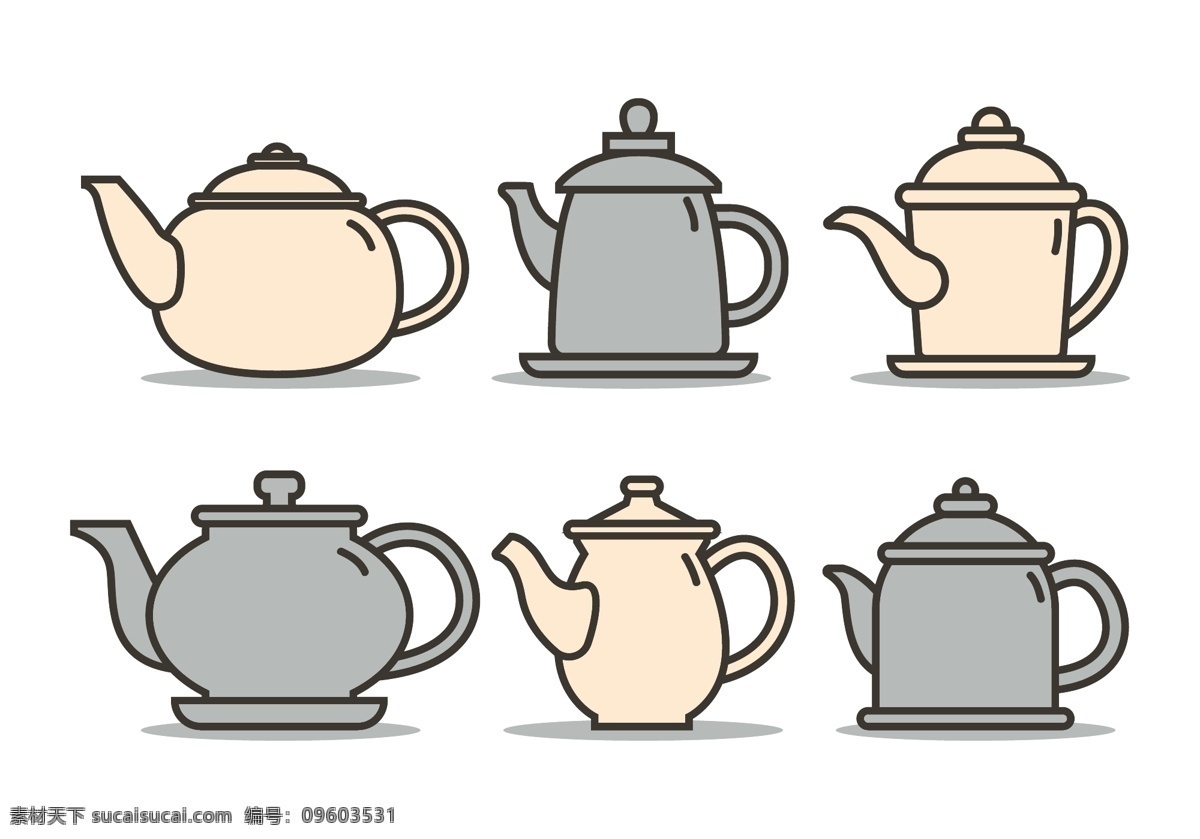 矢量 手绘 茶壶 茶饮用具 下午茶 茶饮 茶 饮料 杯子 矢量素材 手绘茶壶