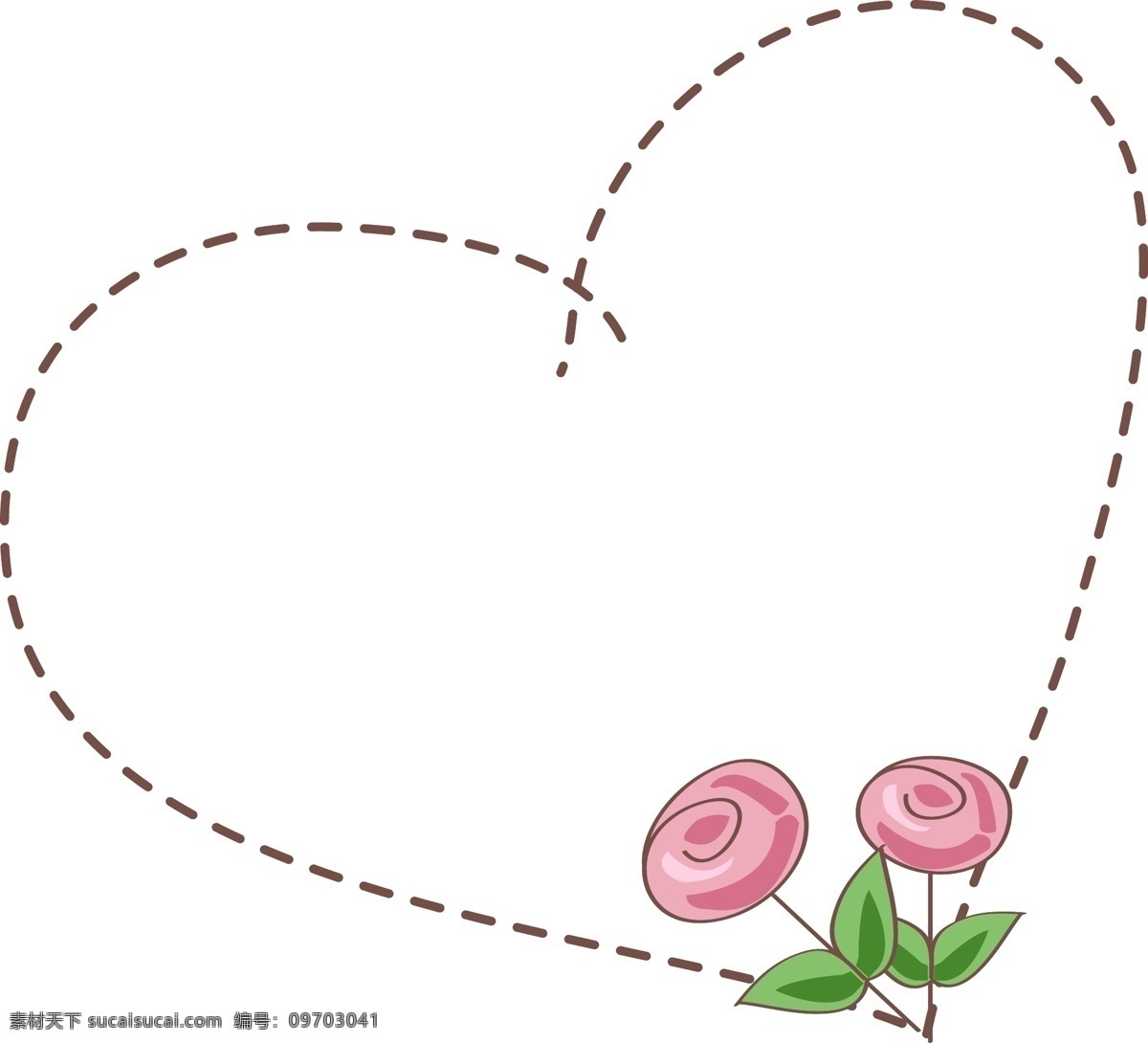 爱心 虚线 边框 插画 爱心花朵