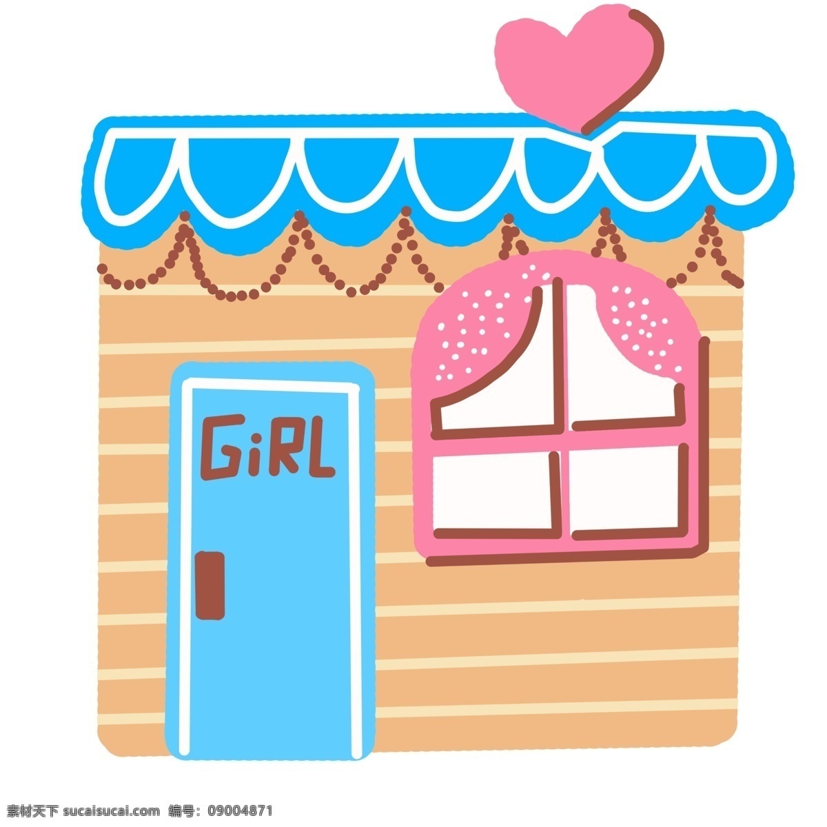 漂亮 女孩 房屋 插图 红色桃心 粉色窗户 蓝色 小房子 漂亮的房子 女孩房屋插图 卡通房子 女孩房子