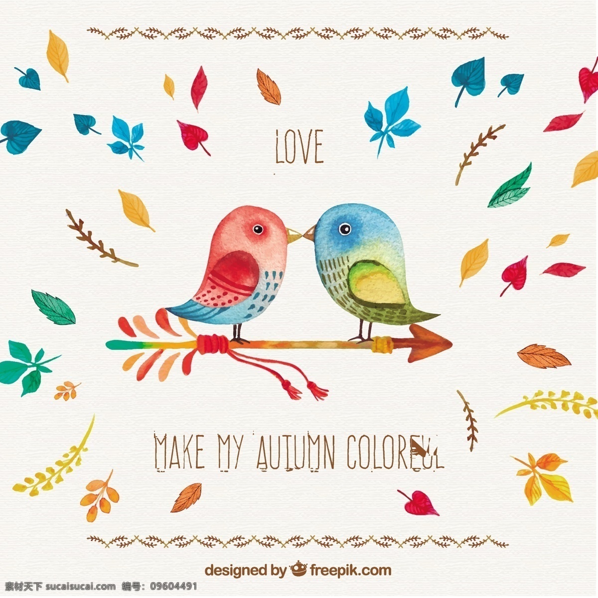 手 画 浪漫 秋季 卡 爱 水彩画 鸟 自然 叶 秋 油漆 树叶 鸟类 爱鸟 秋季叶 季节 手画 白色