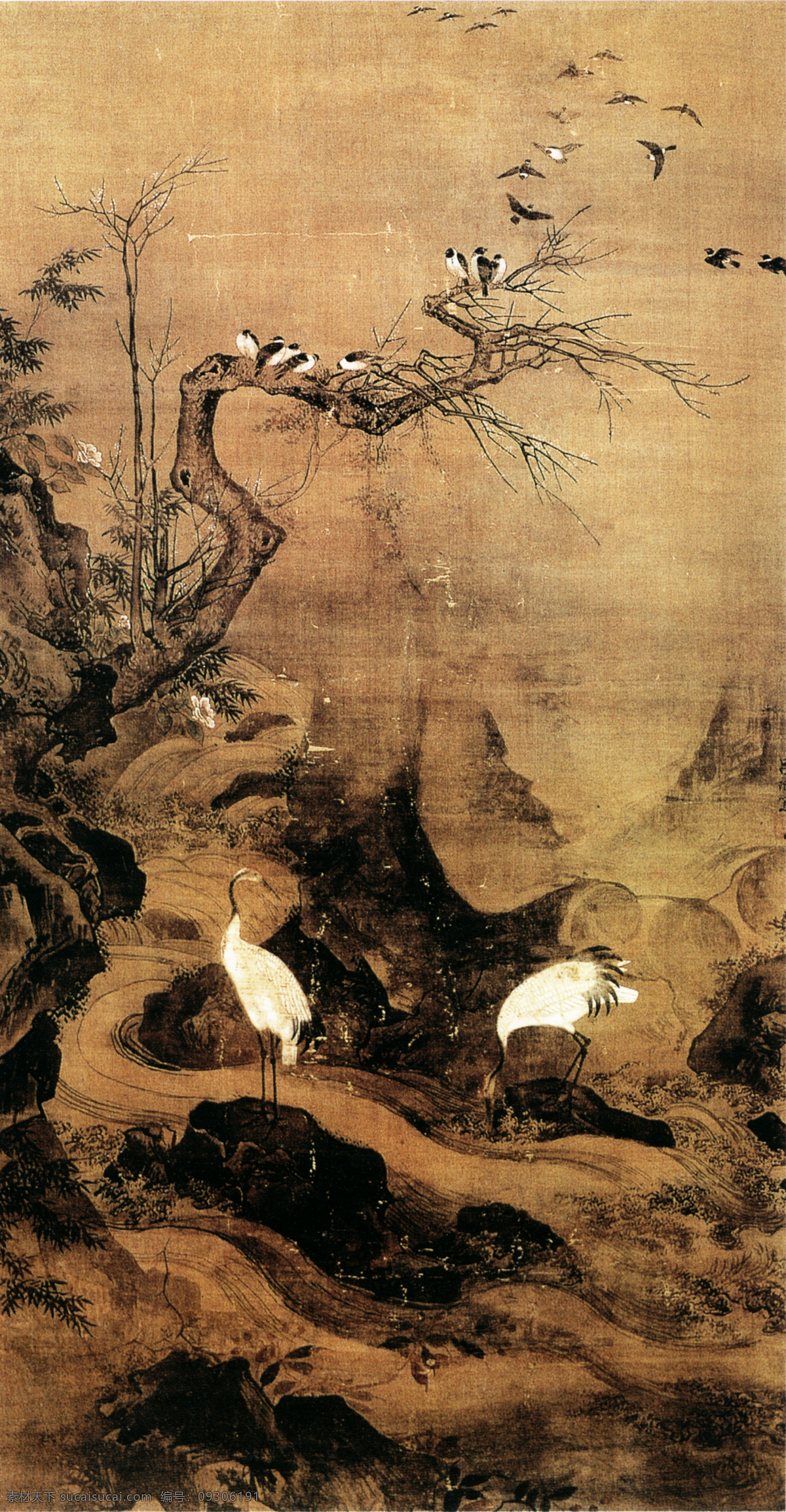 山水 名画 书画 溪 鹤 图 名家 吕 纪 古画 山水画 山水名画书画 书画真迹 中国水墨画 溪鹤图 名家吕纪 文化艺术