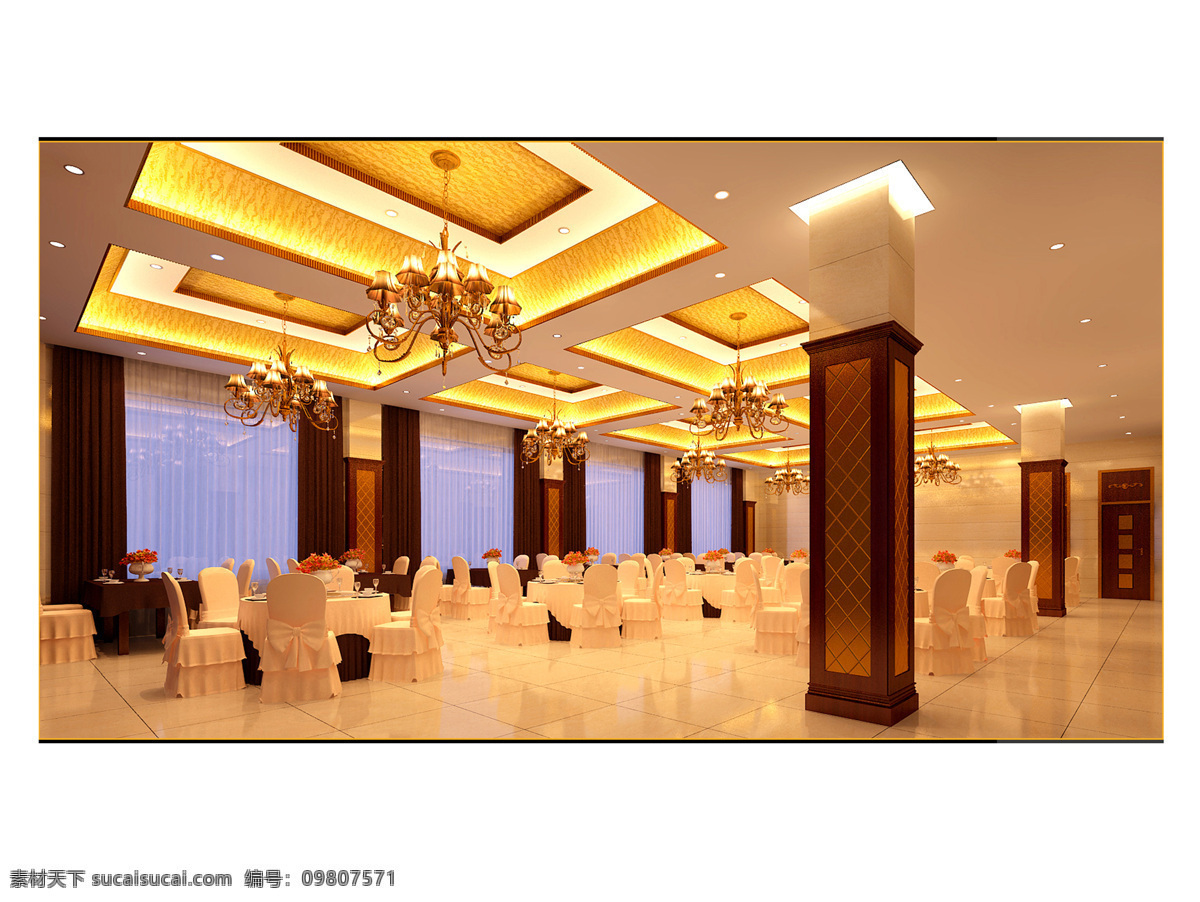 酒店 大厅 效果图 3d设计 金色 室内模型 宴会 3d模型素材 室内场景模型