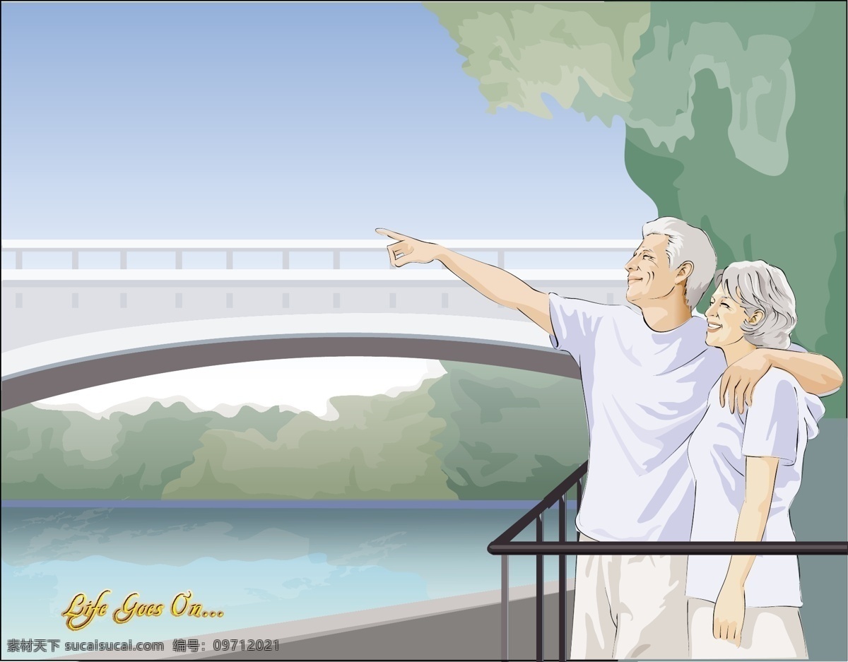 幸福的晚年 一起 看 风景 桥 栏杆 白发苍苍 老年人 夫妻 恩爱 幸福 晚年 爷爷 奶奶 矢量 夕阳红 老人 白色