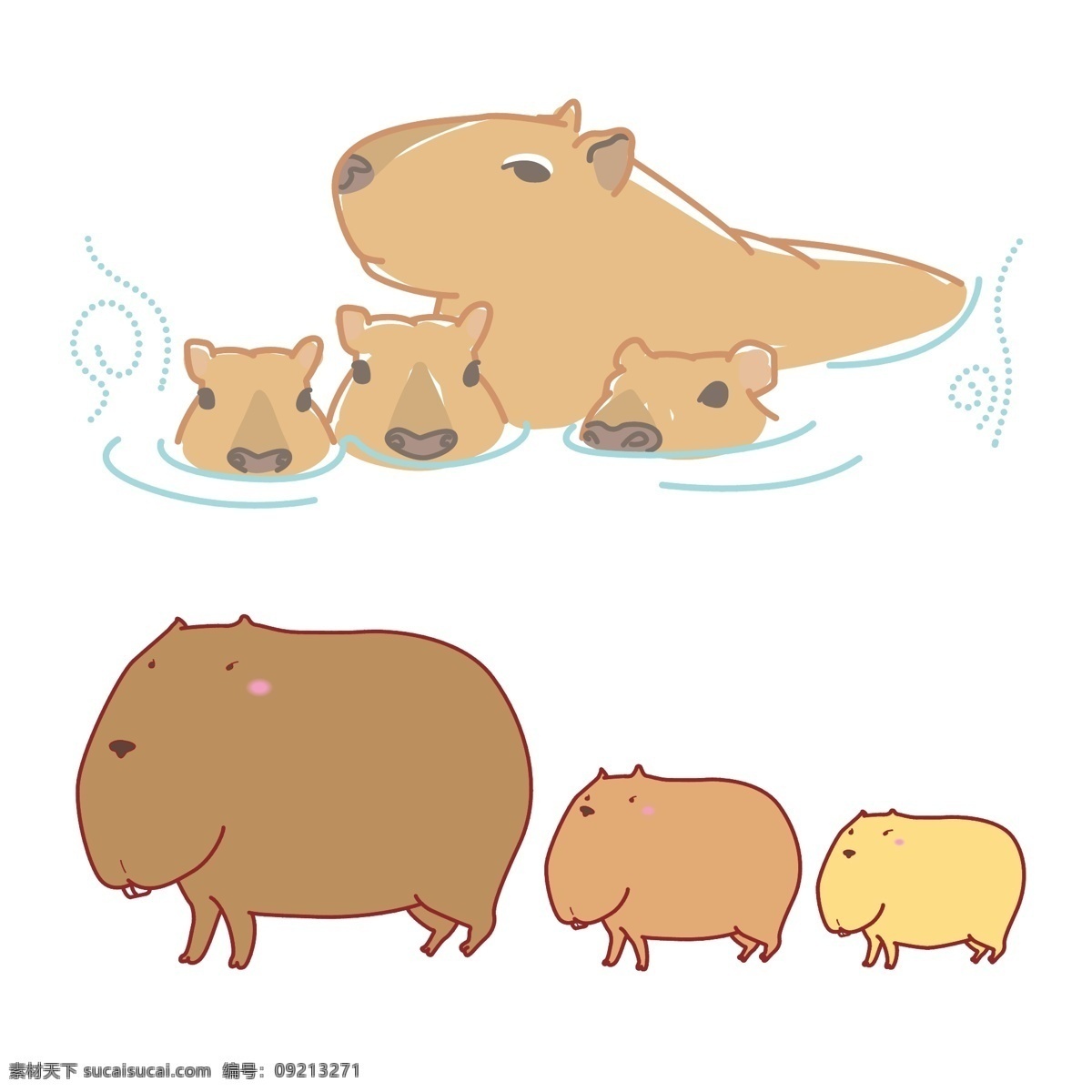 动物卡通图片 动物 卡通 可爱 水豚 泡温泉 动漫卡通插图 动漫动画