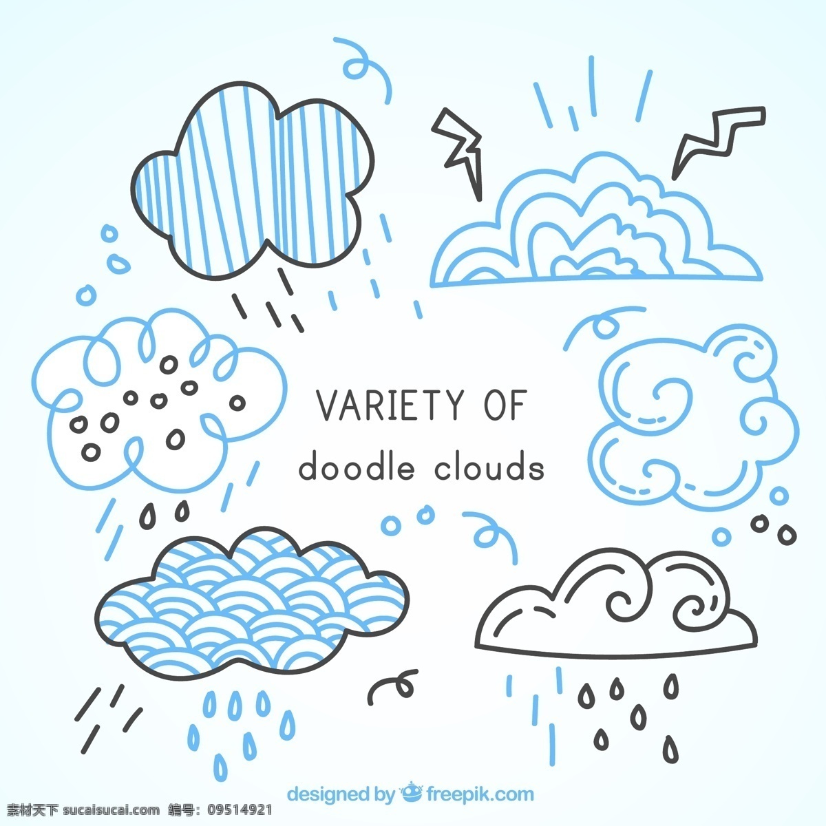 款 彩绘 云朵 涂鸦 6款 雨滴 天空 矢量 卡通 卡通设计