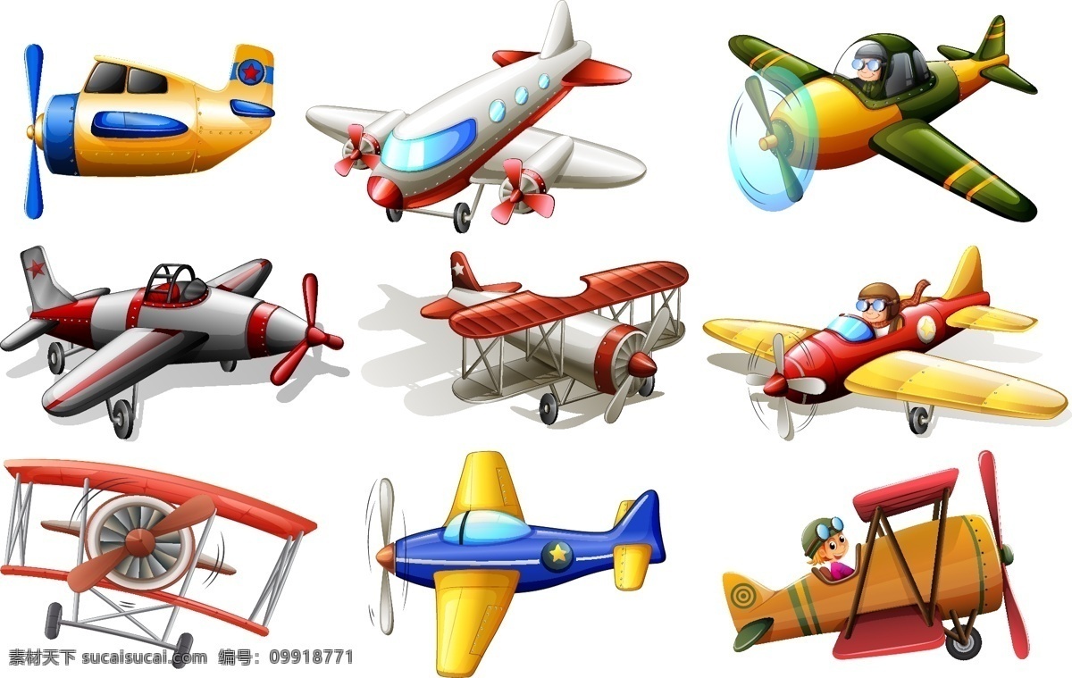 卡通 飞机 运输 卡通人物 插画人物 漫画人物 插图 老式飞机 古老飞机 矢量 高清图片